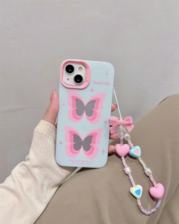 Pink and Blue Butterfly Cases with Charms for iPhone 15 Pro - Image 3