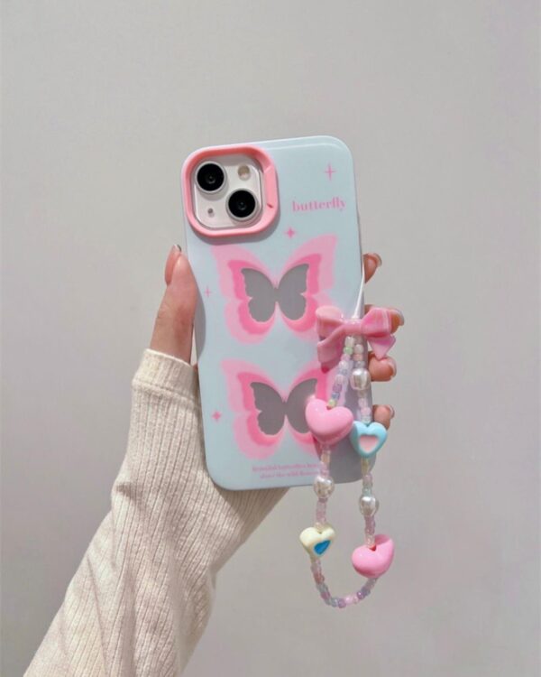 Pink and Blue Butterfly Cases with Charms for iPhone 15 Pro - Image 2