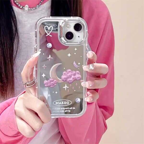 Cloud and Pink White Moon Mirror Cases with Charm for iPhone - Image 5