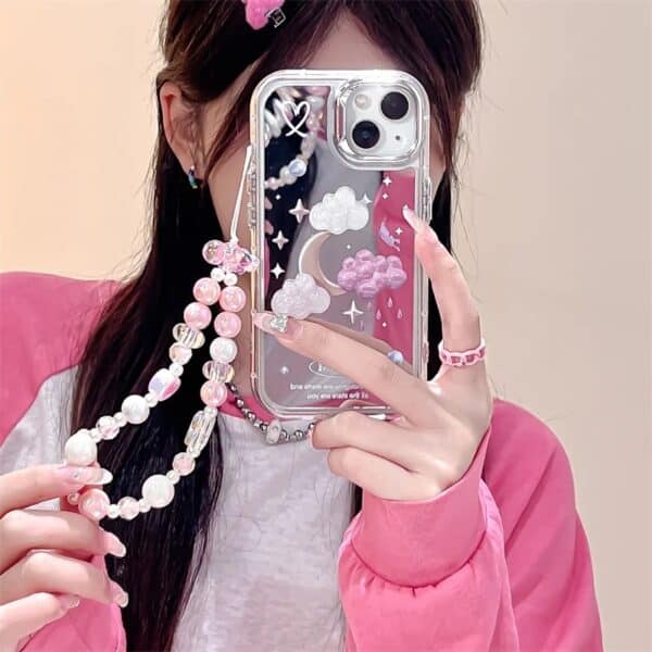 Cloud and Pink White Moon Mirror Cases with Charm for iPhone - Image 6