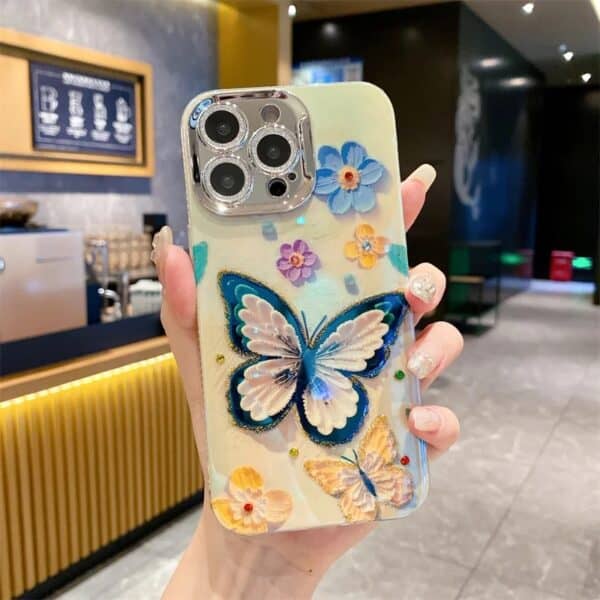 Radiant Rhinestone Floral Butterfly Case with Shimmer Lens