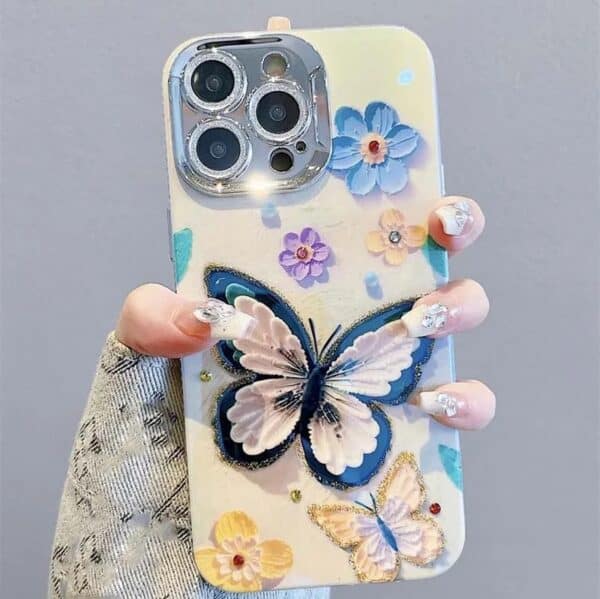 Radiant Rhinestone Floral Butterfly Case with Shimmer Lens - Image 2