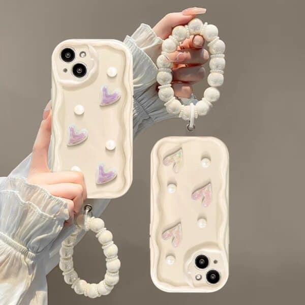 Cute 3D Holographic Small Hearts cases with Charms for iPhone