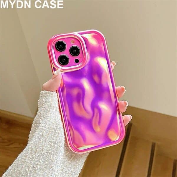 Holographic 3D Wavy cases for iPhone - Neon Pink - Image 2