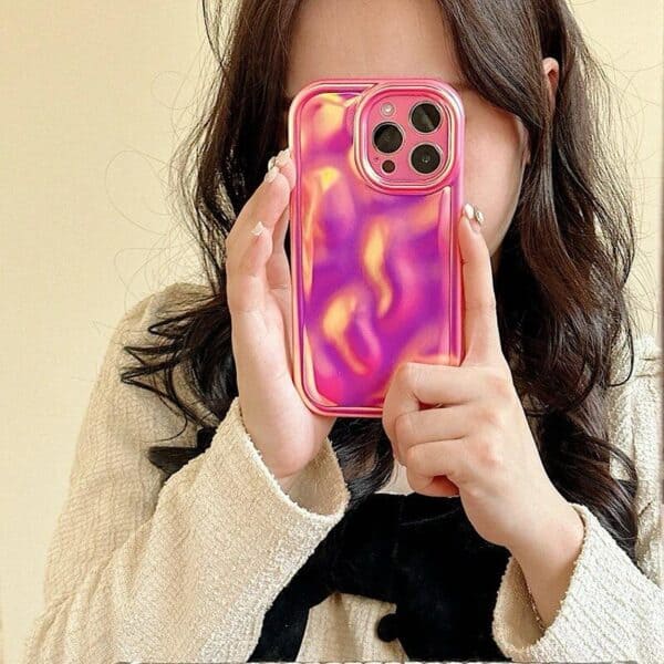 Holographic 3D Wavy cases for iPhone - Neon Pink - Image 3