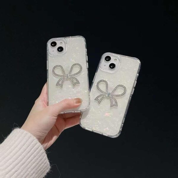 Diamond Studded Bow with Transparent Marble Effect cases for iPhone - Image 2