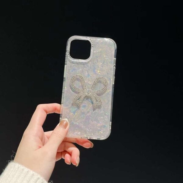 Diamond Studded Bow with Transparent Marble Effect cases for iPhone - Image 3