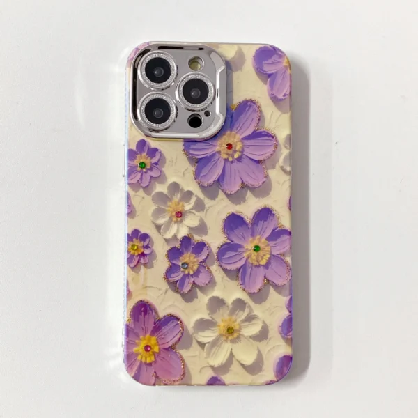 Peach Purple Floral Rhinestone cases for iPhone - Image 3