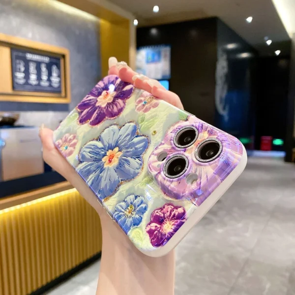 Rainbow Floral Rhinestone cases with Shimmer Lens for iPhone 15 - Image 3