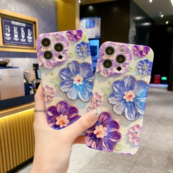 Rainbow Floral Rhinestone cases with Shimmer Lens for iPhone 15