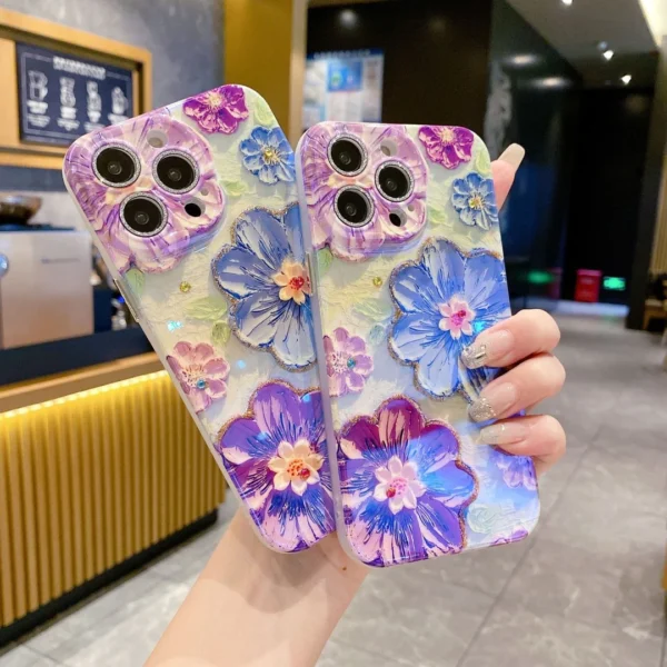 Rainbow Floral Rhinestone cases with Shimmer Lens for iPhone 15 - Image 2