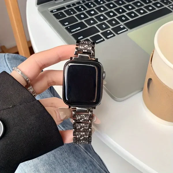 Diamond Metal Strap for Apple iWatch - Black - Image 2