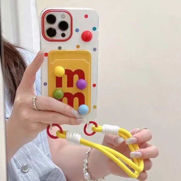 M & M Card Holder Case With Hanging Charm for iPhone