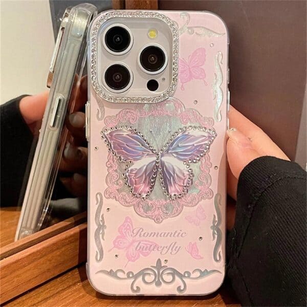 Pink Butterfly Adorned Diamond Cases for iPhone