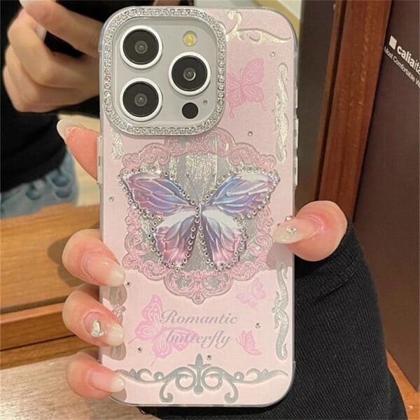 Pink Butterfly Adorned Diamond Cases for iPhone - Image 2