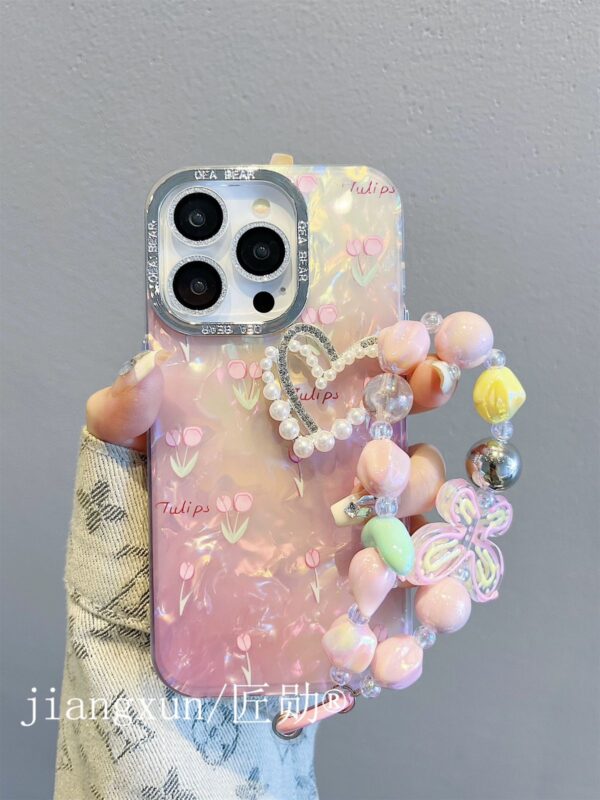 Elegant Colorful Heart Theme Texture Case with Charms for iPhone - Image 4