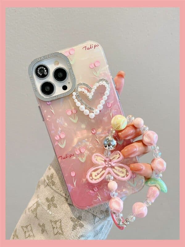 Elegant Colorful Heart Theme Texture Case with Charms for iPhone - Image 3