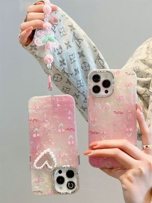 Elegant Colorful Heart Theme Texture Case with Charms for iPhone - Image 2