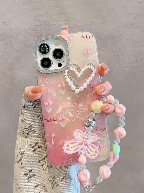 Elegant Colorful Heart Theme Texture Case with Charms for iPhone