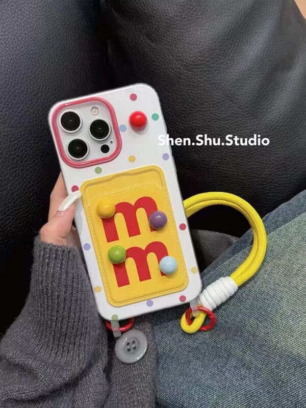 M & M Card Holder Case With Hanging Charm for iPhone - Image 5