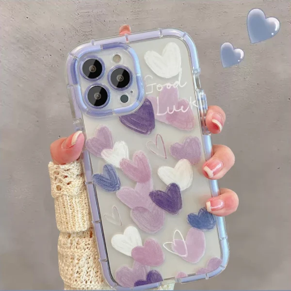 Good Luck Purple Transparent Heart Silicone cases for iPhone - Image 2