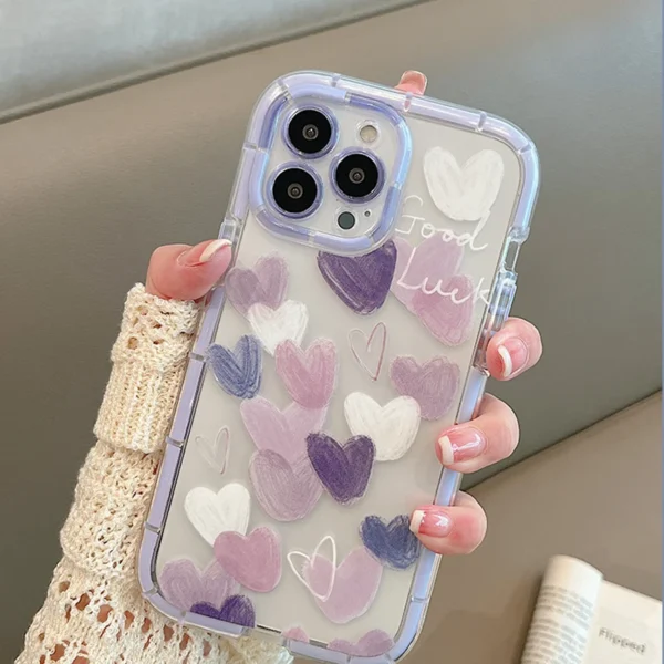 Good Luck Purple Transparent Heart Silicone cases for iPhone