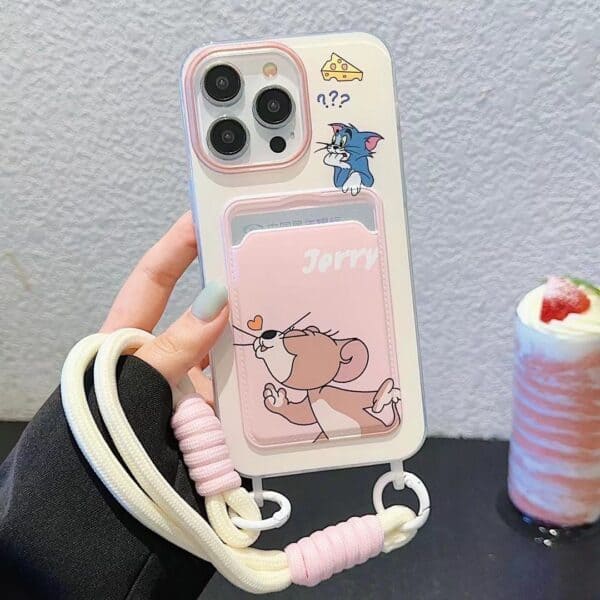 Adorable Jerry Card Holder Case With Hanging String for iPhone