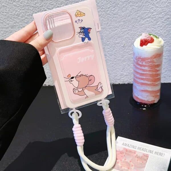 Adorable Jerry Card Holder Case With Hanging String for iPhone - Image 2