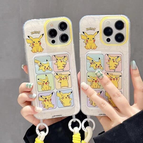 Cute Pikachu Card Holder Case With Hanging String for iPhone - Image 2