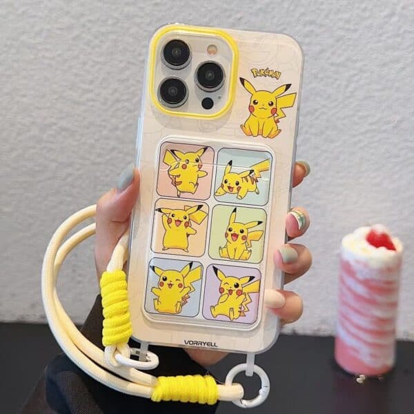 Cute Pikachu Card Holder Case With Hanging String for iPhone