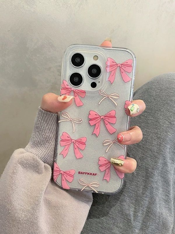 Designer & Premium Transparent Bow Shimmery Case for iPhone