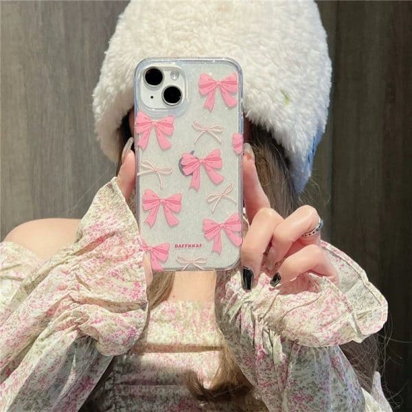 Designer & Premium Transparent Bow Shimmery Case for iPhone - Image 4