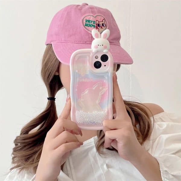 Cute Rabbit Glitter Floating Case for iPhone - Image 5