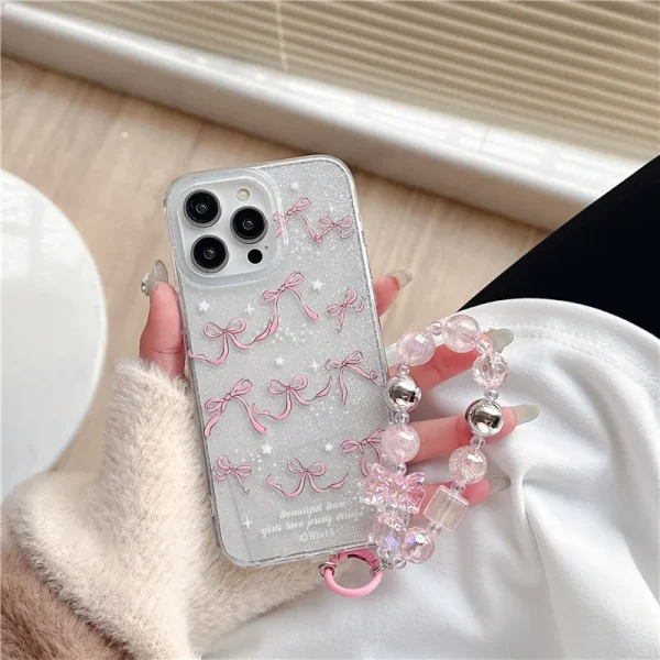 Designer Transparent Small Bow Shimmery Case with Charm for iPhone