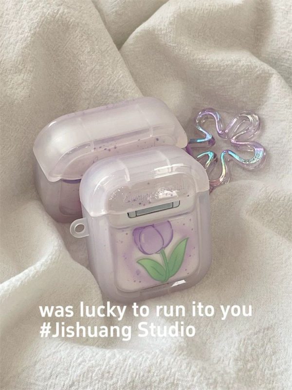 Purple Tulip floral Case with Charms for Airpods - Airpods Pro and Pro 2 - Image 3