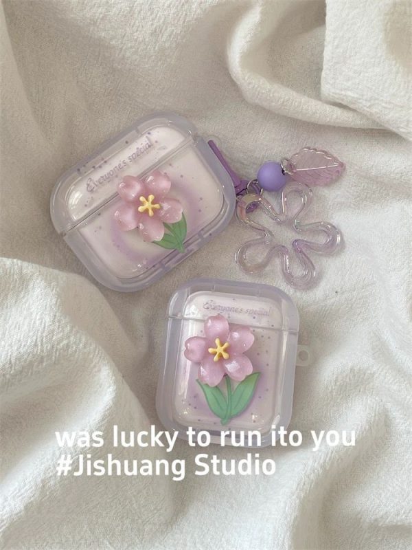 Purple Tulip floral Case with Charms for Airpods - Airpods Pro and Pro 2 - Image 2