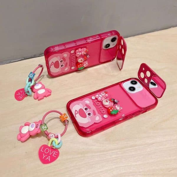 Cute Cartoon Lotso Mirror Case with Charm for iPhone - Image 3