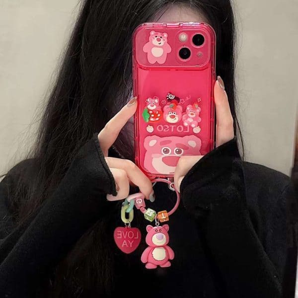 Cute Cartoon Lotso Mirror Case with Charm for iPhone