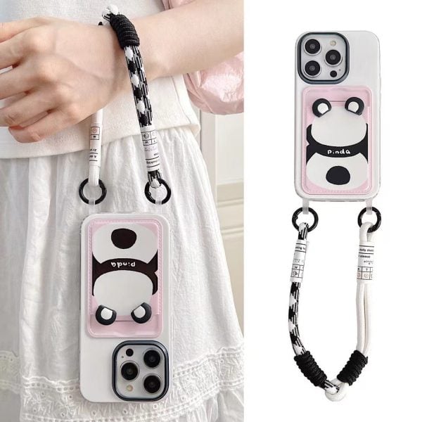 Cute CartoonTheme Cases with Card Holder and String for iPhone