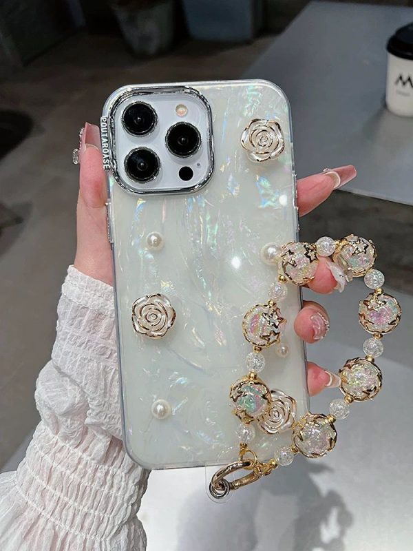 3D Texture Elegant Floral Case with Charm for iPhone