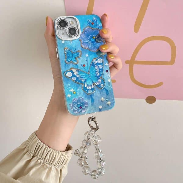 Bluish Butterfly Cases with Shimmer Lens and charms for iPhone - Image 2