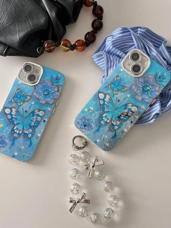 Bluish Butterfly Cases with Shimmer Lens and charms for iPhone - Image 8