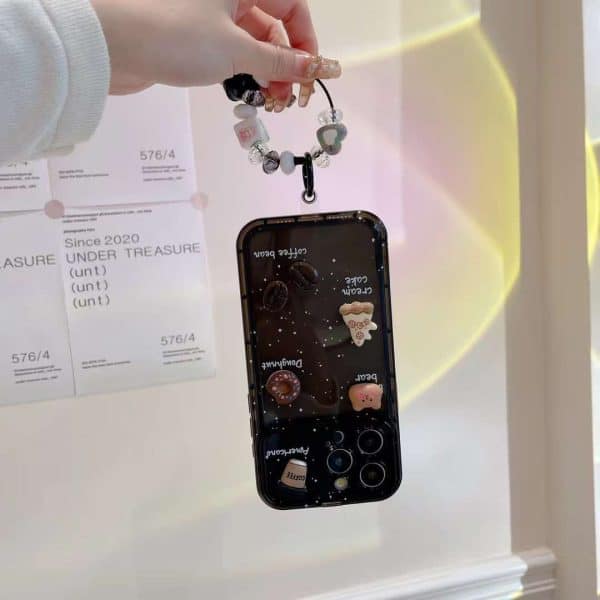 Brown Color Coffee Mirror Case with Charm for iPhone - Image 3