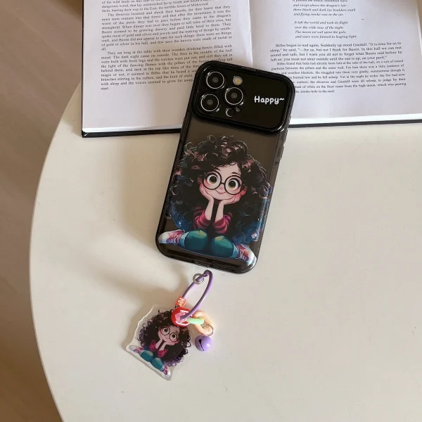 Cute Geek Girl Mirror Case with Charm for iPhone - Black Color - Image 4