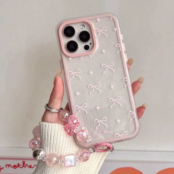 Pink Shimmer Bow cases with Charms for iPhone