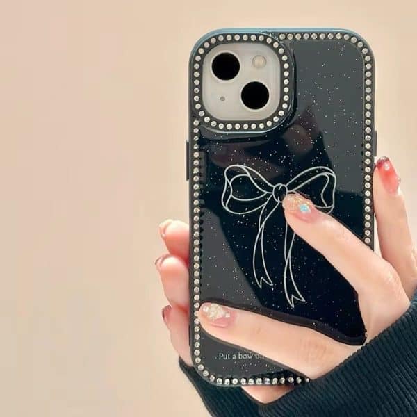 Black Bow with Diamond on Edge Cases for iPhone - Image 6