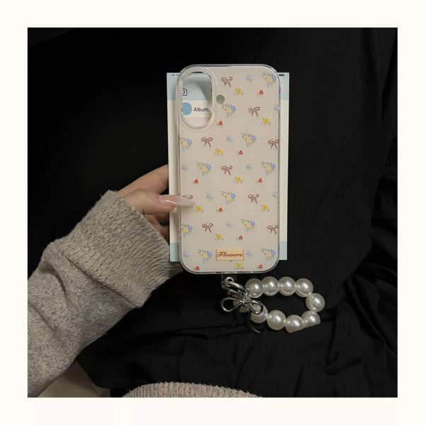 Small Flower & Bow cases with Pearl Charm for iPhone - Image 3