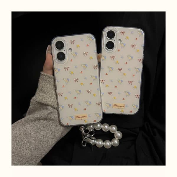 Small Flower & Bow cases with Pearl Charm for iPhone - Image 2